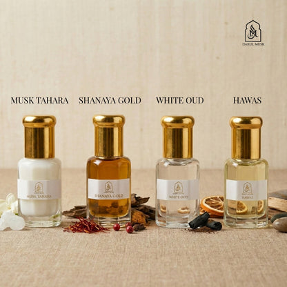 4-in-1 Ramzan Attar Set (4 Alcohol-Free Attars + 2 Free Gifts)